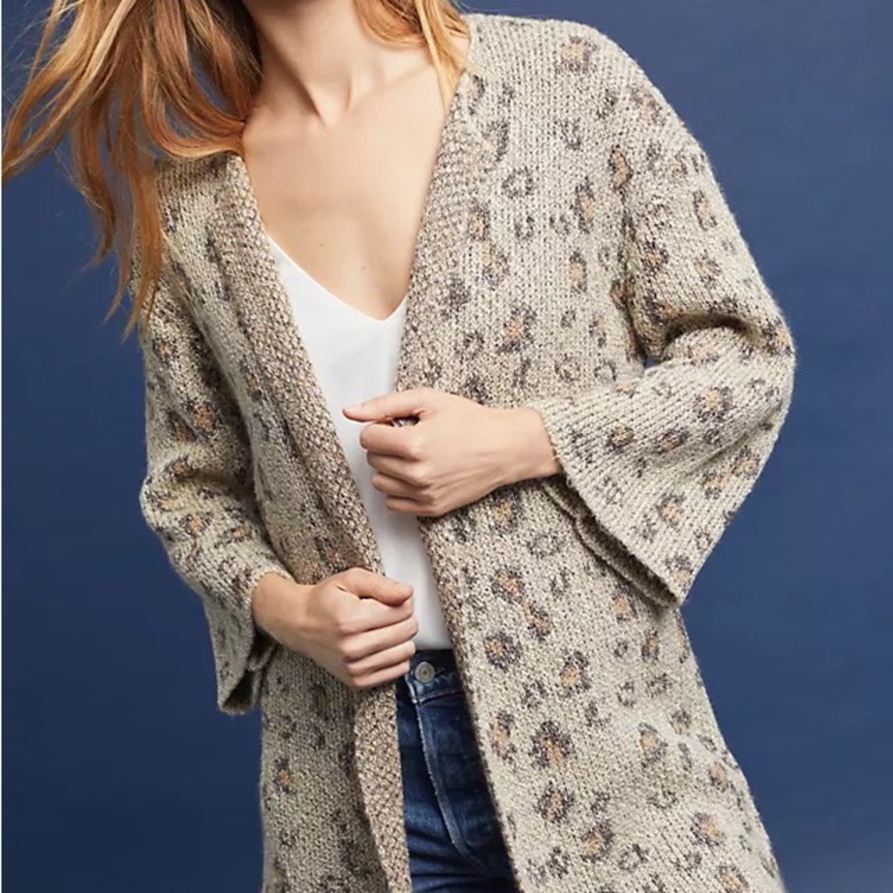 Anthropologie Cupcakes and Cashmere leopard print long cardigan, size S